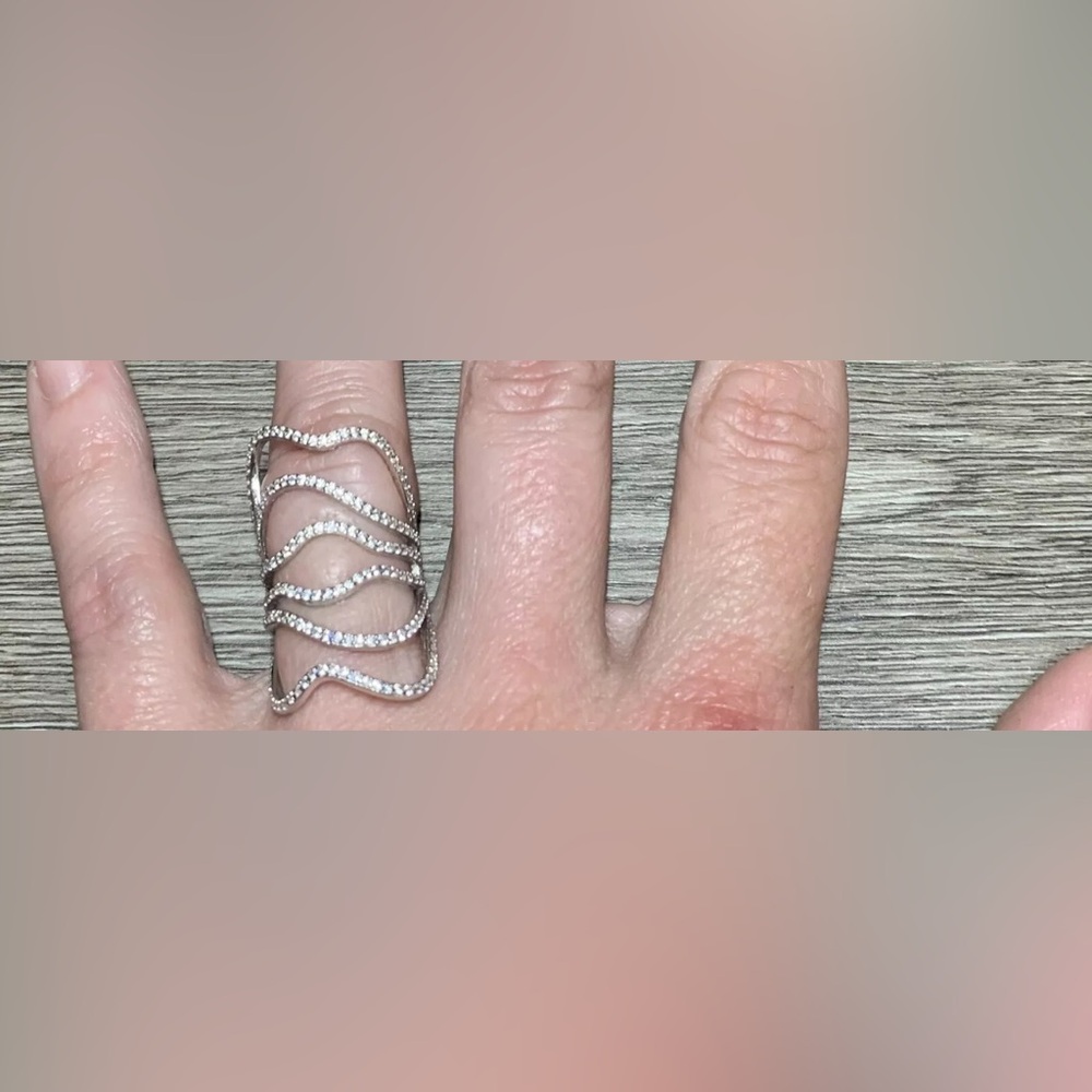 Italian Silver Sterling Silver Free-Form Crystal Full Finger Cage Ring, Size 5 - Picture 7 of 8